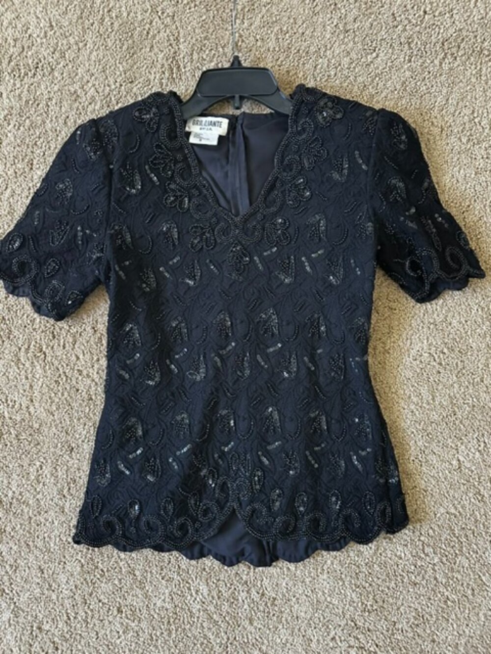 Vintage Brilliante by J.A. Beaded Sequin Top, Black, Size M